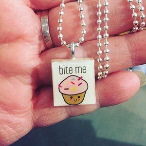 (2/$12,4/$20) Bite Me Scrabble Tile Necklace